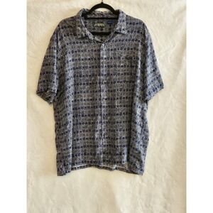 Campia Moda Mens XXL Blue Grey Geometric Rayon Short Sleeve Button Down Shirt